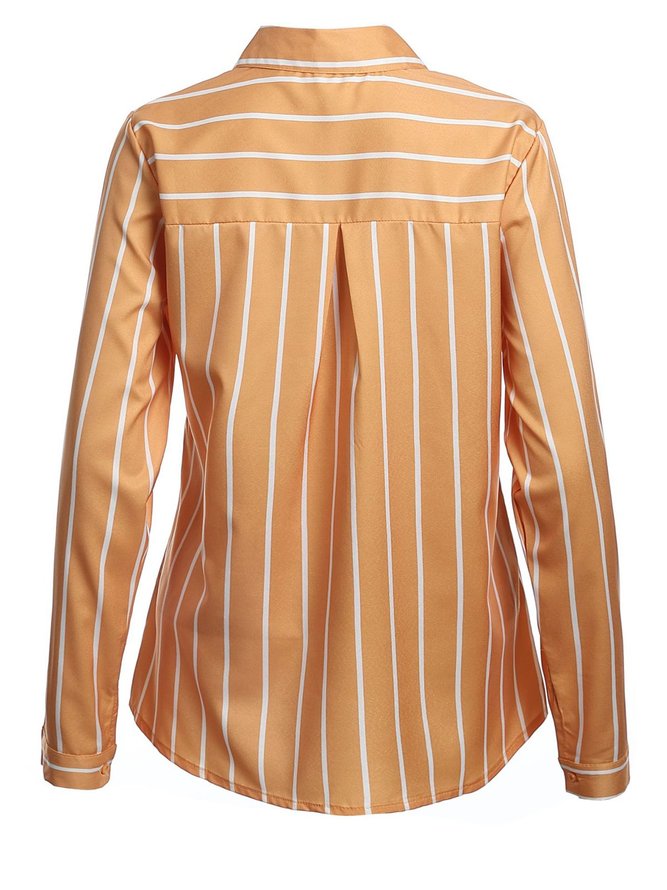 Shirt Collar Long Sleeve Striped Printed/Dyed Shirt