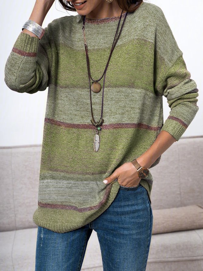 Casual Long Sleeve Crew Neck Knitted Sweater