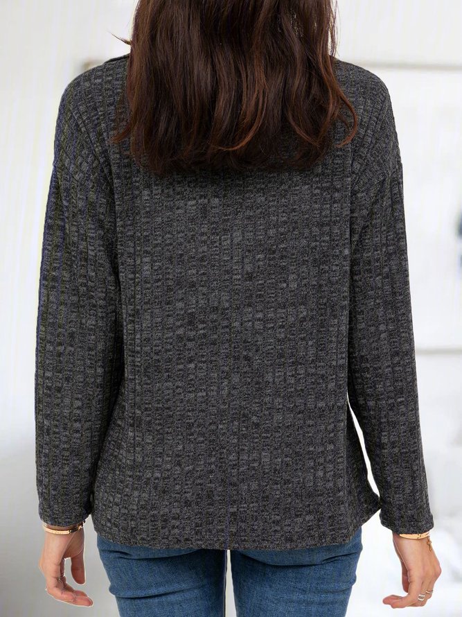 Long Sleeve Plain V Neck Casual Sweater