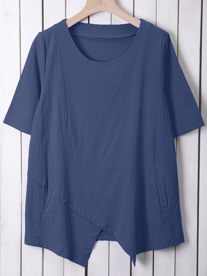 Half Sleeve Irregular Blouses Asymmetrical Hem Shirt