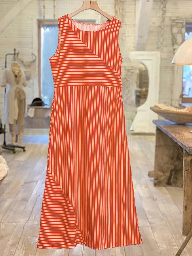 Holiday Shift Slit Striped Sleeveless Dress