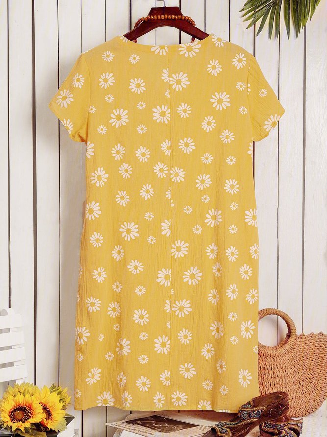 Casual vintage V-neck short-sleeved daisy dress