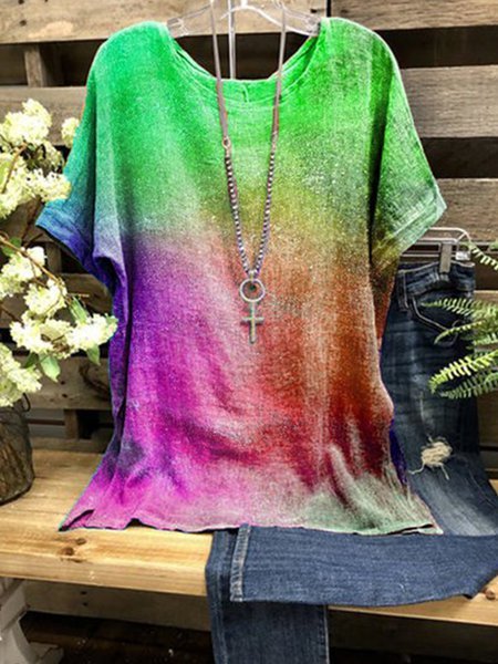 Multicolor Simple Short Sleeve Round Neck T-shirt