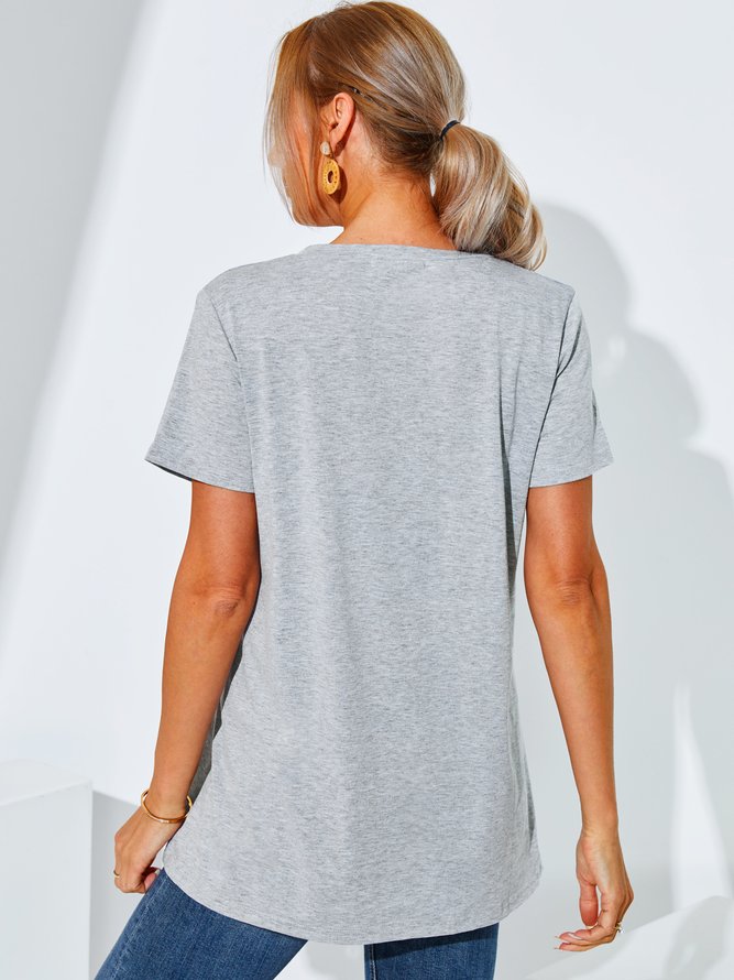 Printed Round Neck Cotton-Blend Short Sleeve Shirt & Top