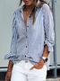Shirt Collar Buttoned Long Sleeve Stripes Casual Plus Size Shirt