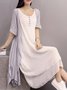 Crew Neck Two Piece Buttoned Casual Dress