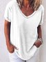 Casual Solid Short Sleeve V-neck Cotton Shirt