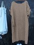 Casual Striped Round Neck Pockets Weaving Dress
