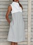 Midi Weaving Dress Women Summer Shift Sleeveless Turtleneck Paneled Weaving Dress