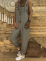 Square neck Spaghetti Solid Linen Pockets Jumpsuits Rompers
