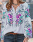 Andynzoe Casual Floral V Neck Long Sleeve Blouse