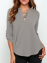 3/4 Sleeve Solid Crew Neck Casual Blouse
