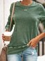 Round Neck Long Sleeve Casual Cotton-Blend Shirts & Tops