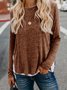 Casual Round Neck Long Sleeve Solid Cotton-Blend Shirt