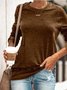 Round Neck Long Sleeve Casual Cotton-Blend Shirt & Top