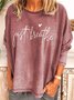 Letter Casual Long Sleeve Cotton-Blend Shirts & Tops