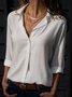Solid Long Sleeve Casual Stand Collar Chiffon Blouse
