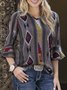 Grey Cotton-Blend Casual Long Sleeve Plus Size Shirts