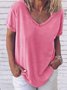 Casual Solid Short Sleeve V-neck Cotton Shirt