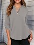 3/4 Sleeve Solid Crew Neck Casual Blouse