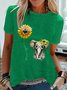 Vintage Short Sleeve Cute Sunflower Elephant Printed Casual Top