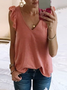 Casual V Neck Solid Cotton-Blend Shirts & Tops