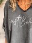 Casual V-neck loose print long sleeve top
