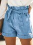 Striped cotton and linen casual shorts
