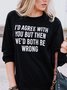 Casual western style loose letter print pattern 3/4 sleeve round neck T-shirt