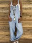 Square neck Spaghetti Solid Linen Pockets Jumpsuits Rompers