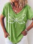 Women Dragonfly Printing V Neck Regular Fit Animal T-Shirt