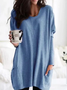 Casual V neck Pockets Long Sleeve Solid Cotton Top