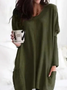 Casual V neck Pockets Long Sleeve Solid Cotton Top