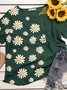 Daisy Floral Print Short Sleeve O-neck T-shirt For Women