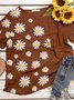 Daisy Floral Print Short Sleeve O-neck T-shirt For Women