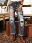 Casual loose straight denim trousers