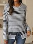 Andynzoe Long Sleeve Crew Neck Knitted Casual Striped Shirt & Top