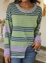 Andynzoe Long Sleeve Crew Neck Knitted Casual Striped Shirt & Top