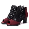 Andynzoe Chunky Heel Casual Lace Peep Toe with Zipper Ankle Boots