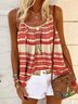 Red Sleeveless Casual Striped Cotton-Blend Top