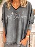 Casual V-neck loose print long sleeve top