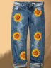 Vintage Casual Floral Printed Jeans Jeans