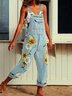 Sleeveless Denim Floral Floral-Print Jumpsuit & Romper Jumpsuit Overalls